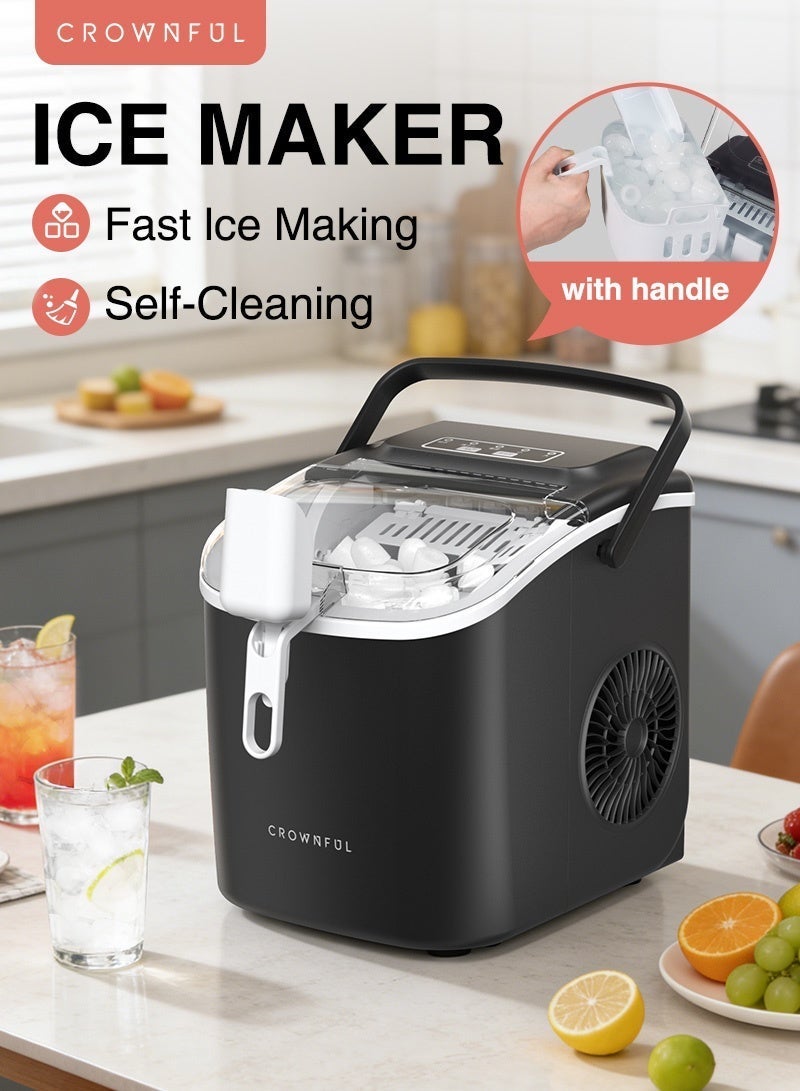 كراونفول مصنع الثلج كراونفول للتجميد على الطاولة مع مقبض, مصنع ثلج ذاتي التنظيف مع ملعقة وسلة, 12 كجم/24 ساعة, 9 مكعبات في 6 دقائق, آلة ثلج صغيرة محمولة مع ملعقة وسلة للمنزل والمطبخ والمكتب والبار والحفلات - Image 1